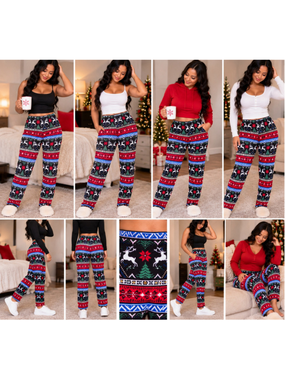 Women's NO BOUNDARIES Christmas Pajama Pants Black Red Size S